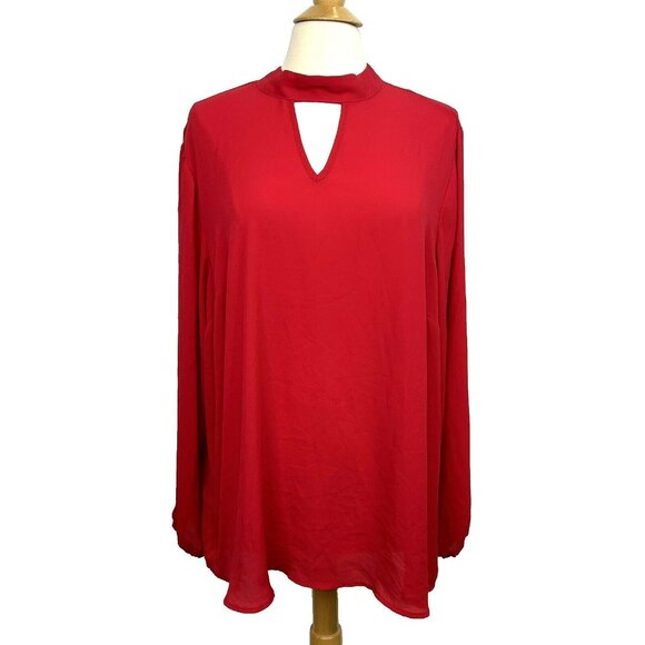 torrid Tops - Torrid Blouse Plus Size 3X Georgette Mock Neck Tie Back Long Sleeve Red